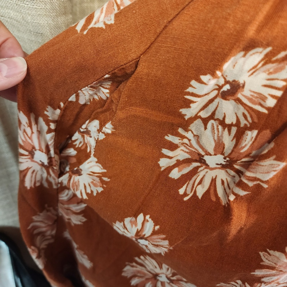 Madewell XL Linen Blend Floral Dress Puff Sleeve Smocked Waist Cottagecore - Picture 4 of 10